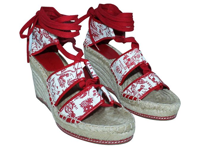 Tory Burch Zeppe Espadrillas Rosse - vista 2