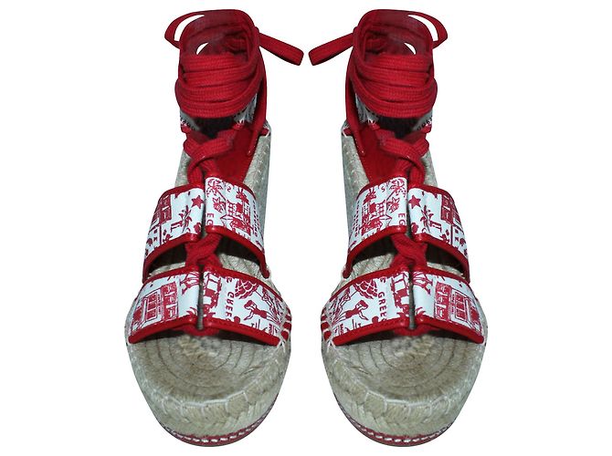 Tory Burch Zeppe Espadrillas Rosse - vista 3
