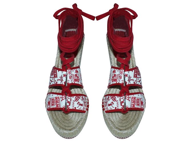Tory Burch Zeppe Espadrillas Rosse - vista 4