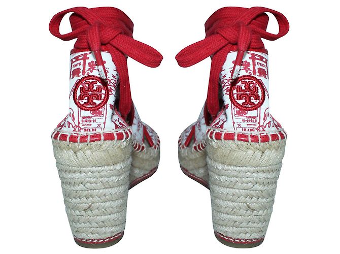 Tory Burch Zeppe Espadrillas Rosse - vista 5