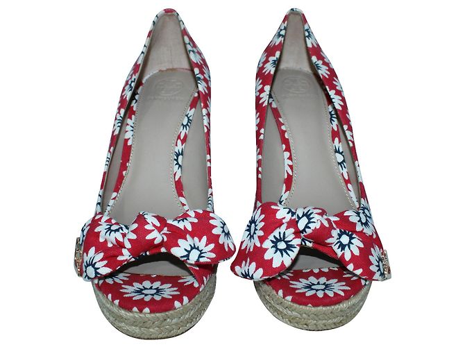 Tory Burch Floral Print Red Espadrilles Wedges - view 3