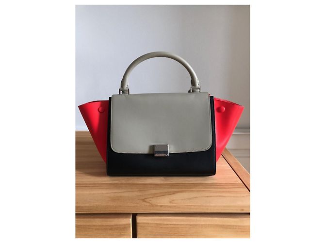 Trapèze Céline Trapeze Leder Handtasche Schwarz Rot Grau - Ansicht 2