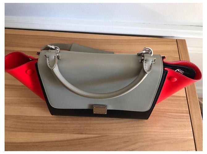 Trapèze Céline Trapeze Leder Handtasche Schwarz Rot Grau - Ansicht 4
