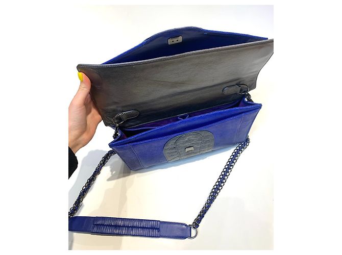 Autre Marque Borsa in pelle di coccodrillo blu - vista 3