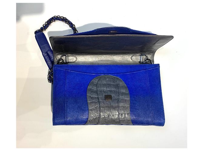 Autre Marque Borsa in pelle di coccodrillo blu - vista 4