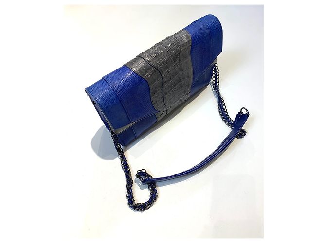 Autre Marque Borsa in pelle di coccodrillo blu - vista 5