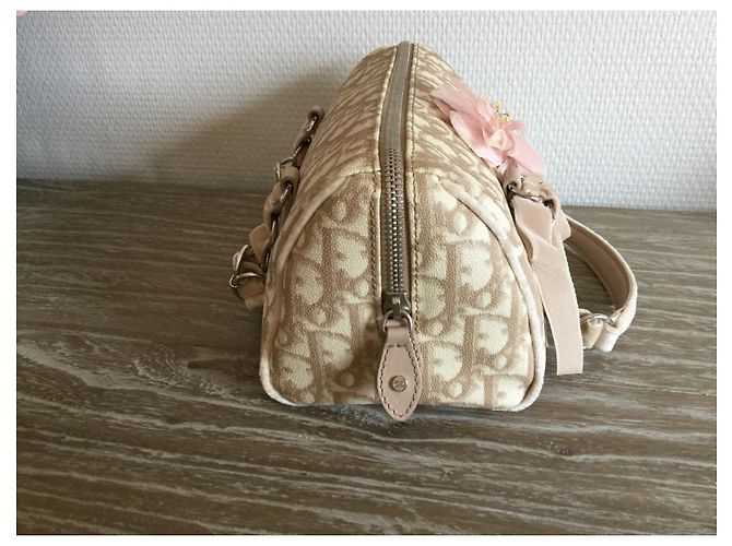 Bolsa Dior Bege de Couro com Flores de Seda - vista 2