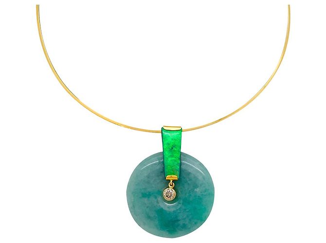 Pendente Roland Schad in oro giallo, Diamants, giadeite e opale. - vista 2