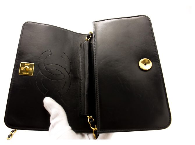 Pochette CHANEL per borsa a tracolla con patta e catena in pelle di agnello trapuntata nera Nero - vista 11