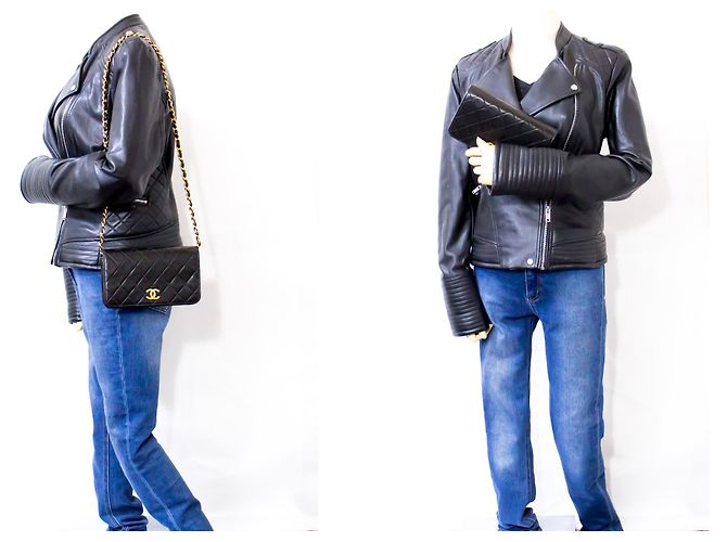 Pochette CHANEL per borsa a tracolla con patta e catena in pelle di agnello trapuntata nera Nero - vista 12