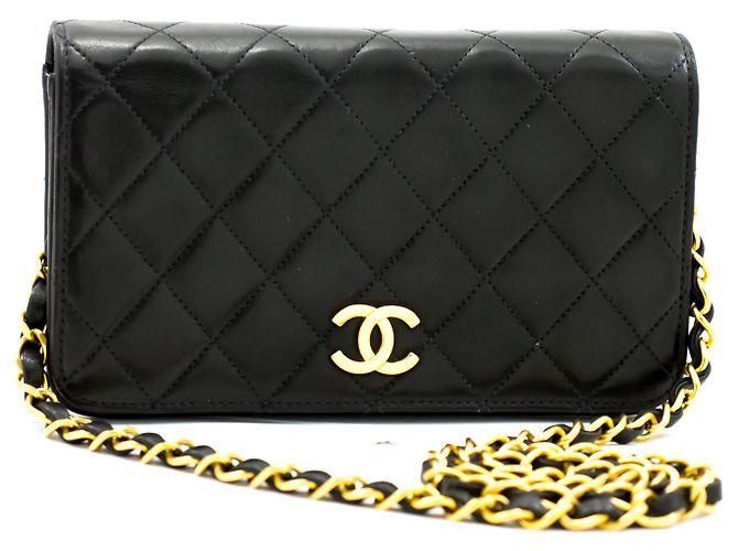 Pochette CHANEL per borsa a tracolla con patta e catena in pelle di agnello trapuntata nera Nero - vista 2