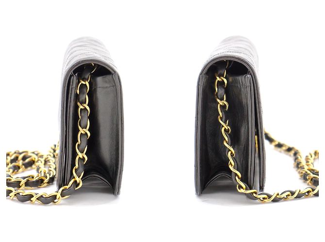 Pochette CHANEL per borsa a tracolla con patta e catena in pelle di agnello trapuntata nera Nero - vista 5