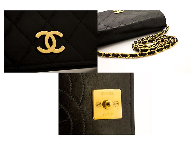 Pochette CHANEL per borsa a tracolla con patta e catena in pelle di agnello trapuntata nera Nero - vista 7