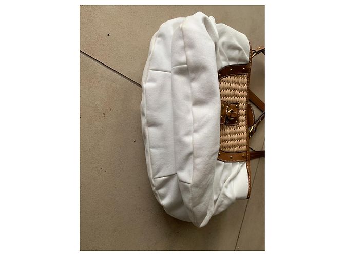 Bolso tote Nine West marrón y blanco de cuero y algodón Castaño - vista 8