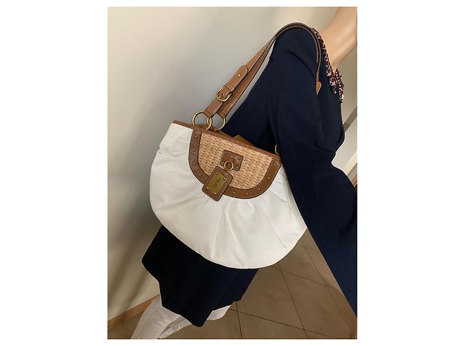 Bolso tote Nine West marrón y blanco de cuero y algodón Castaño - vista 9