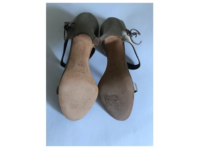 Sandali Manolo Blahnik in Raso Khaki Metallizzato 37.5 Cachi Metallico - vista 12