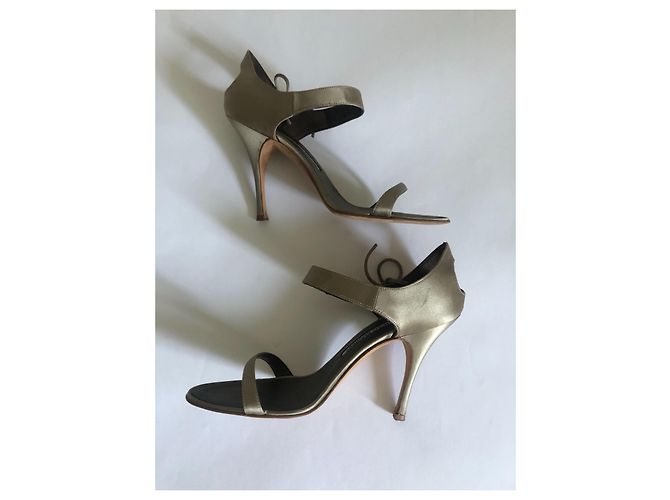 Sandali Manolo Blahnik in Raso Khaki Metallizzato 37.5 Cachi Metallico - vista 4