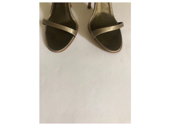 Sandali Manolo Blahnik in Raso Khaki Metallizzato 37.5 Cachi Metallico - vista 5