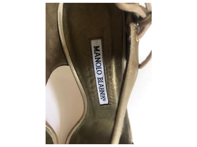 Sandali Manolo Blahnik in Raso Khaki Metallizzato 37.5 Cachi Metallico - vista 6