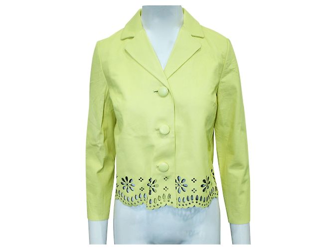 Kate Spade Pastellgelbe Lederjacke mit lasergeschnittenen Deko - Ansicht 2