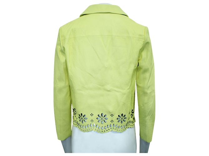 Kate Spade Pastellgelbe Lederjacke mit lasergeschnittenen Deko - Ansicht 3