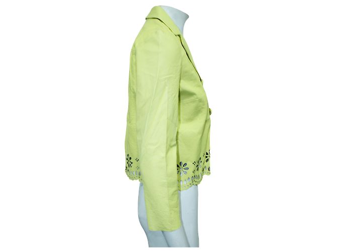 Kate Spade Pastellgelbe Lederjacke mit lasergeschnittenen Deko - Ansicht 4