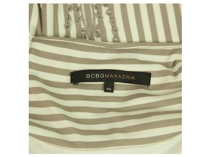 BCBG Max Azria Beige White Stripes Spaghetti Straps Mini Lunghezza Abito taglia XS - vista 3