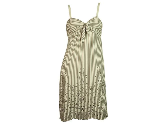 BCBG Max Azria Beige White Stripes Spaghetti Straps Mini Lunghezza Abito taglia XS - vista 6