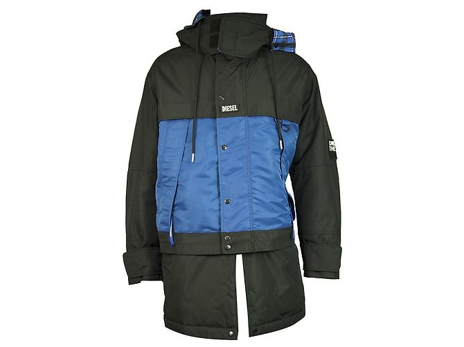 Diesel Man Blue Zipper Front Hooded Parka Convertible Nylon Jacket taglia M - vista 5