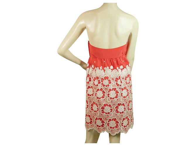 Tibi 100% Silk Red & White Floral trägerloses Minikleid Größe 2 Rot - Ansicht 2