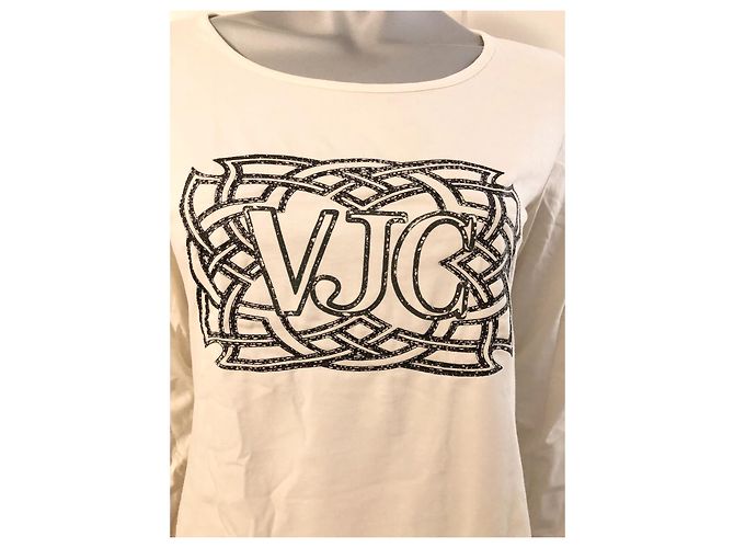 Versace Jeans Couture Langarmshirt VJC Logo Elfenbein Baumwolle Aus weiß - Ansicht 2