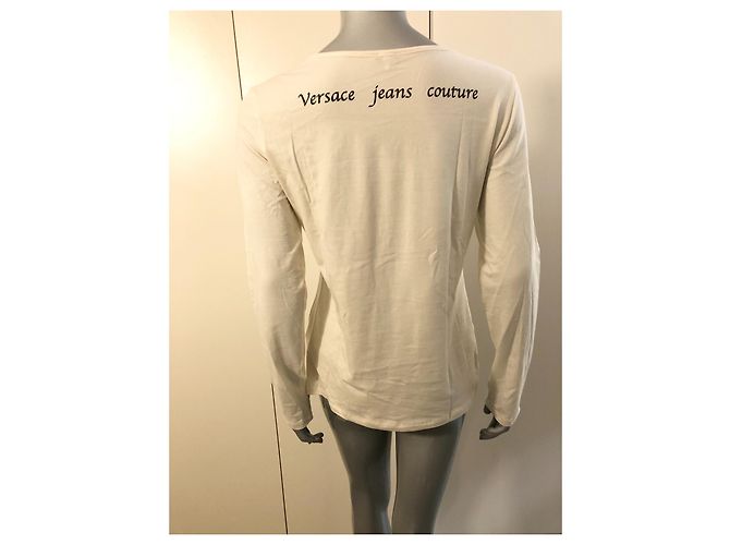 Versace Jeans Couture Langarmshirt VJC Logo Elfenbein Baumwolle Aus weiß - Ansicht 3