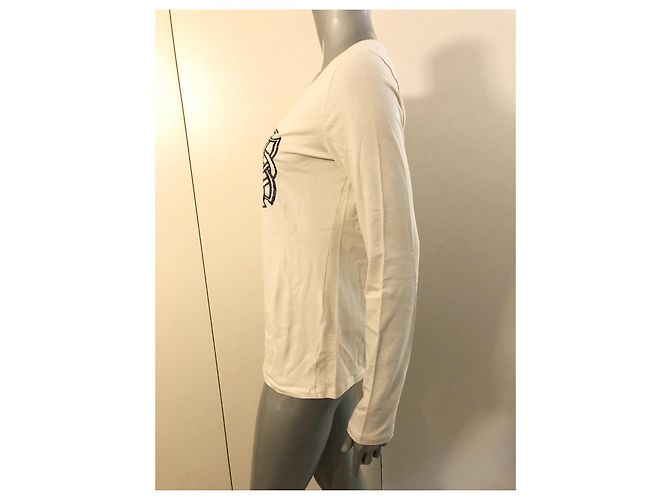 Versace Jeans Couture Langarmshirt VJC Logo Elfenbein Baumwolle Aus weiß - Ansicht 4