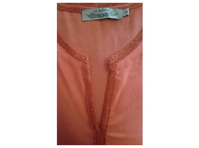 Autre Marque IT HIPPIE Top Orange aus Polyester mit Lurex Mesh Rand S - Ansicht 3