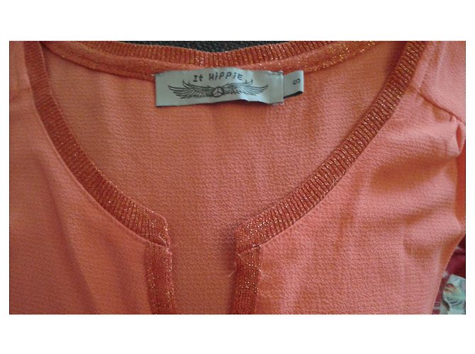 Autre Marque IT HIPPIE Top Orange aus Polyester mit Lurex Mesh Rand S - Ansicht 4