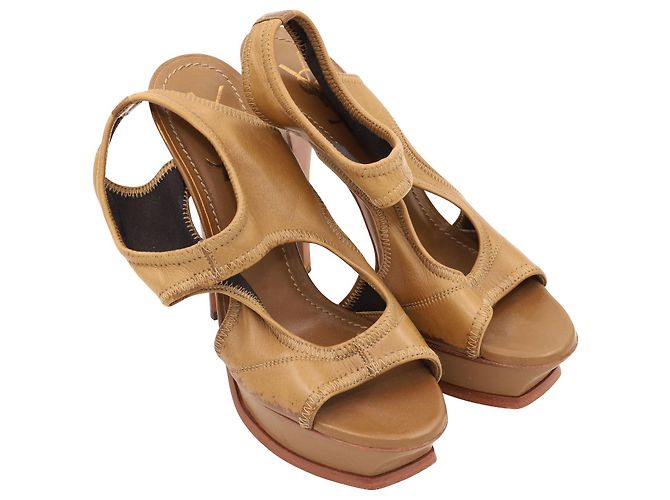 Sandali Yves Saint Laurent in nappa elasticizzata Marrone - vista 5