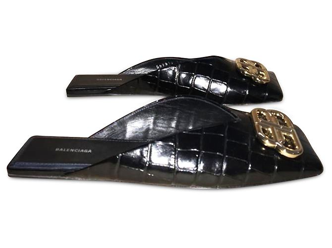 Balenciaga Sabot piatti quadrati foderati neri - vista 2