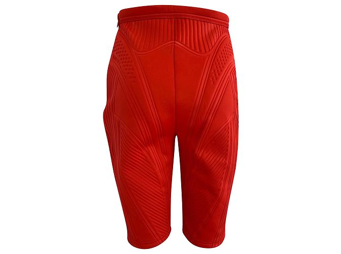 Thierry Mugler Mugler gerippte Kompressions-Radlerhose aus rotem Polyester - Ansicht 2