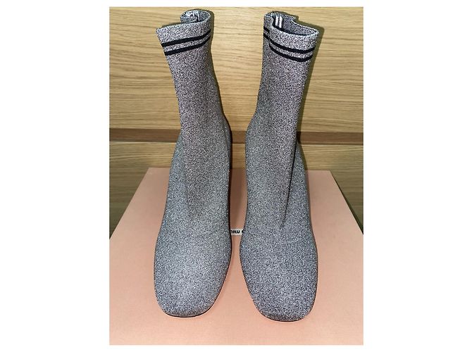 Miu Miu silver glitter leather sock boots Silvery - view 2