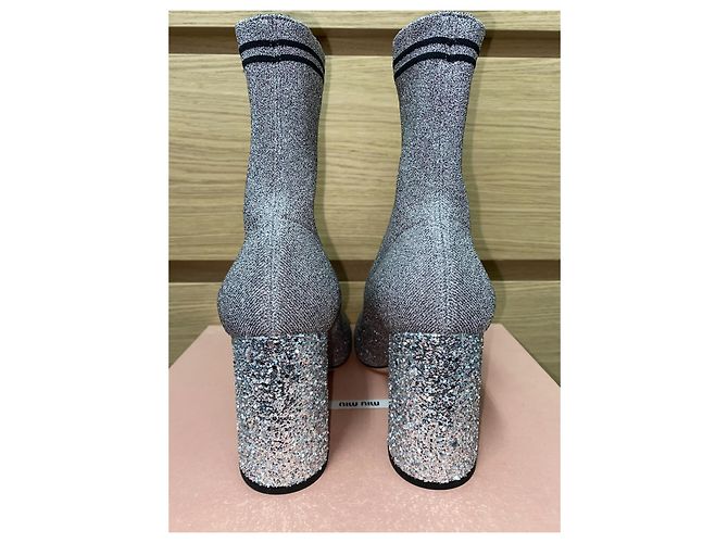 Miu Miu silver glitter leather sock boots Silvery - view 5