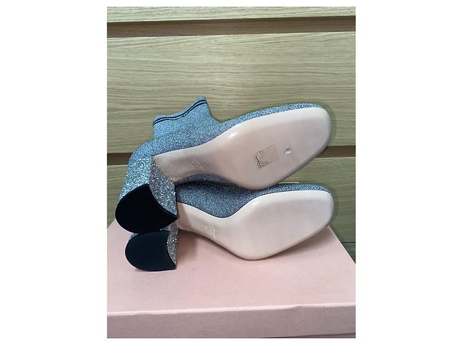 Miu Miu silver glitter leather sock boots Silvery - view 6