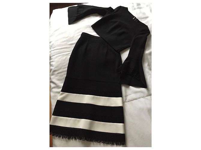 Completo Roland Mouret con gonna lunga e top in lana nera Nero - vista 4