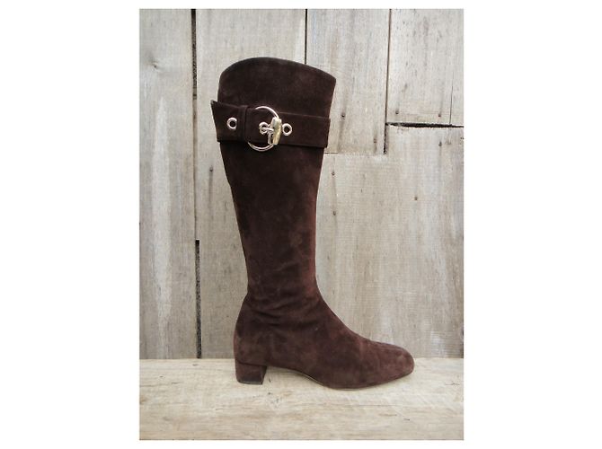 Botas Gucci de ante marrón oscuro Talla 36 - vista 2