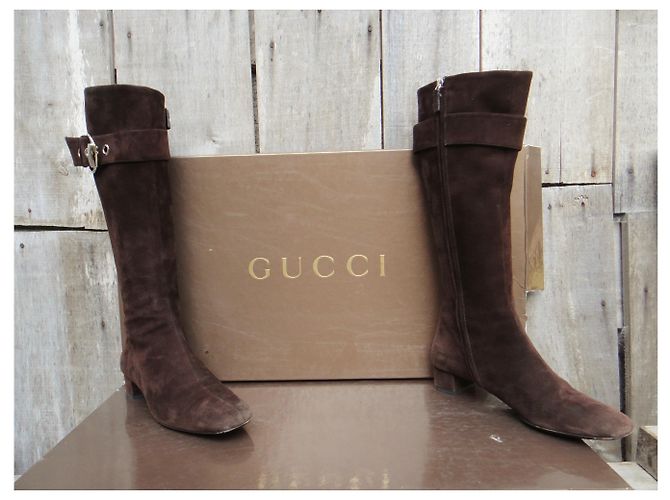 Botas Gucci de ante marrón oscuro Talla 36 - vista 8