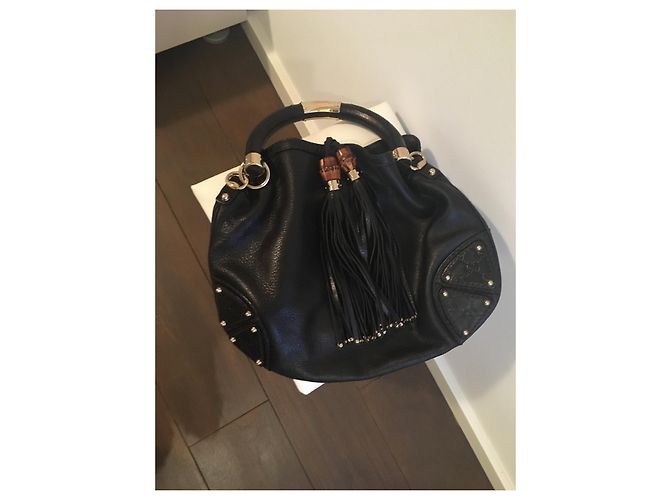 Borsa a mano Gucci Indy grande in pelle nera Nero D'oro - vista 2