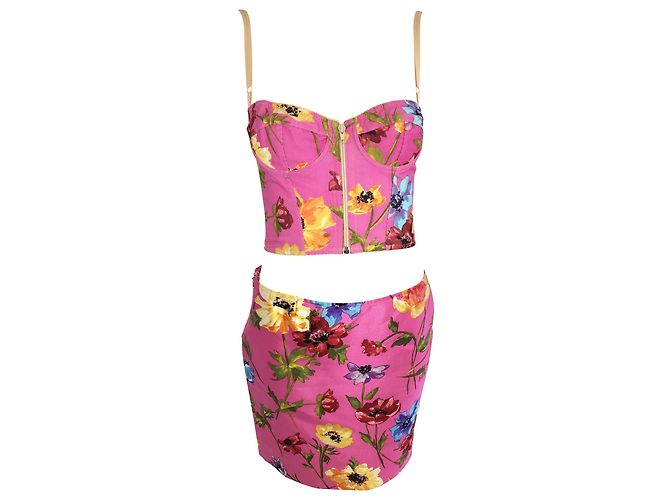 Dolce & Gabbana Top corto a bustier floreale rosa - vista 5