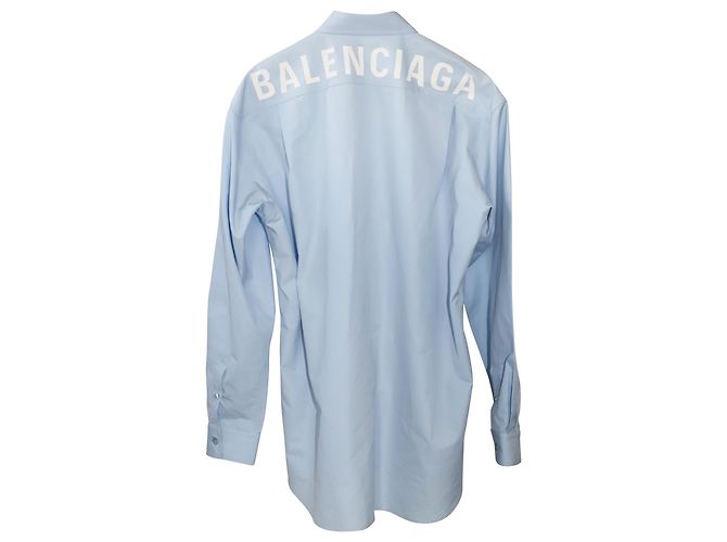 Blue Balenciaga Logo Printed Long Sleeve Shirt - view 2