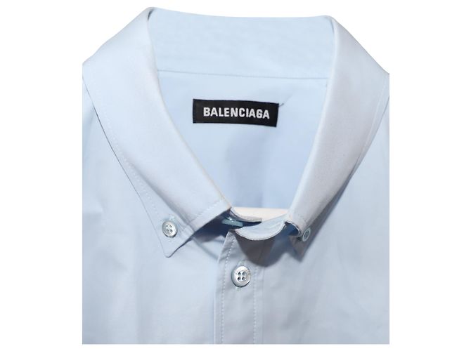 Blue Balenciaga Logo Printed Long Sleeve Shirt - view 4