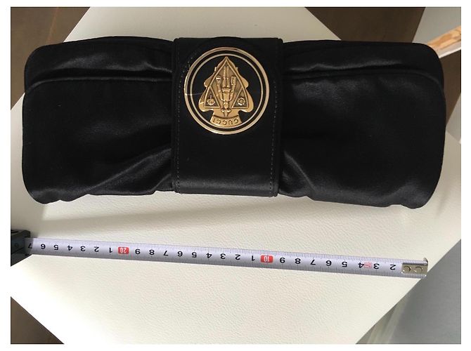 Pochette Gucci in pelle e seta nera Nero - vista 13