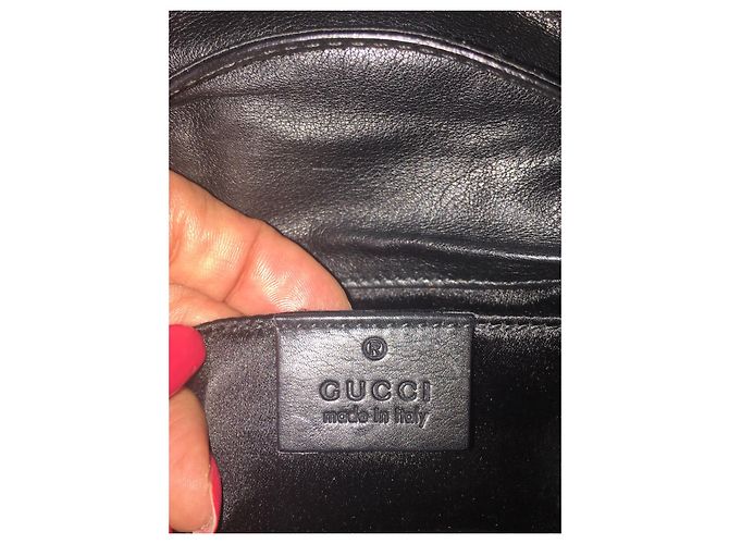 Pochette Gucci in pelle e seta nera Nero - vista 6